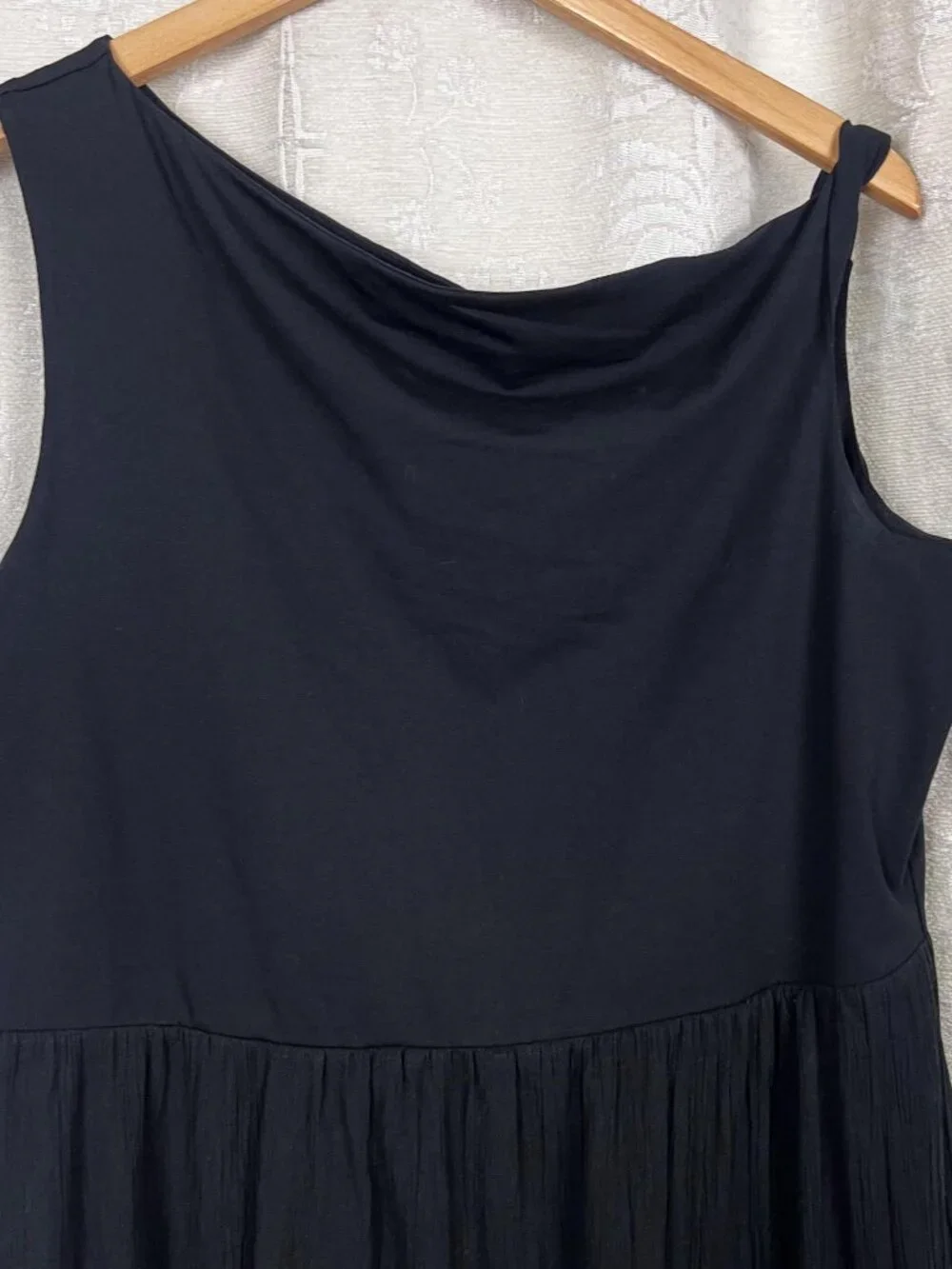 LOFT Beach Twist Shoulder Mixed Media Pocket Dress black flowy vacation XL NEW - Picture 3 of 10